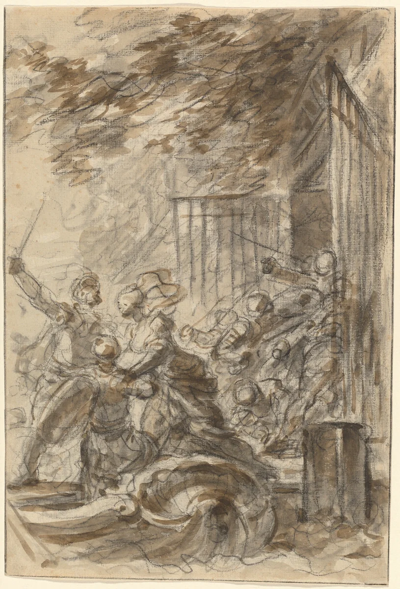 Isabella Abandons Her Home to Follow Odorico and His Men by Jean Honoré Fragonard, drawing, 1732-1806