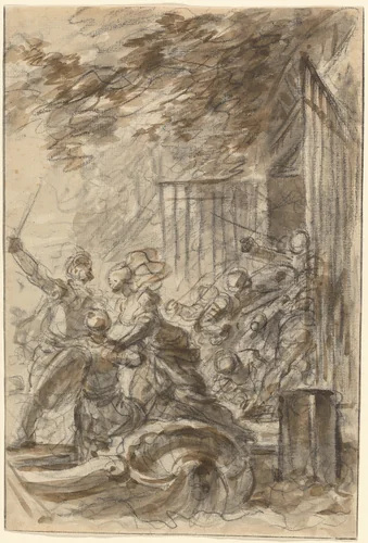 Isabella Abandons Her Home to Follow Odorico and His Men by Jean Honoré Fragonard, drawing, 1732-1806