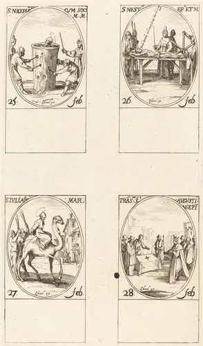 St. Nicephorus; St. Nestor; St. Julian; Translation of St. Augustin by Jacques Callot, print, 1627-1637