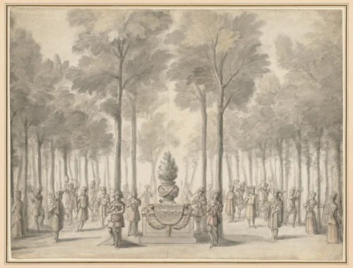 Design for the Divertissement from "La Pastorale" (First Entrée of the opera-ballet "Les Muses" by Danchet and Campra") by Jean Bérain, drawing, 1703