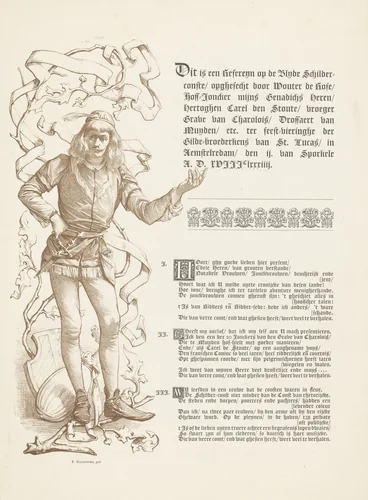 Man in historisch kostuum by Frederik Nachtweh, print, 1884