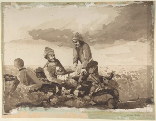 The wounded comrade by Nicholas Shiels, drawing, 1884-1889