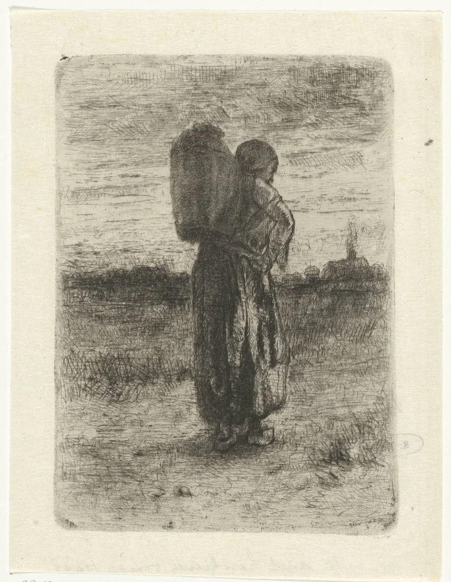 Vrouw met een mand op haar rug by Jozef Israëls, print, 1873