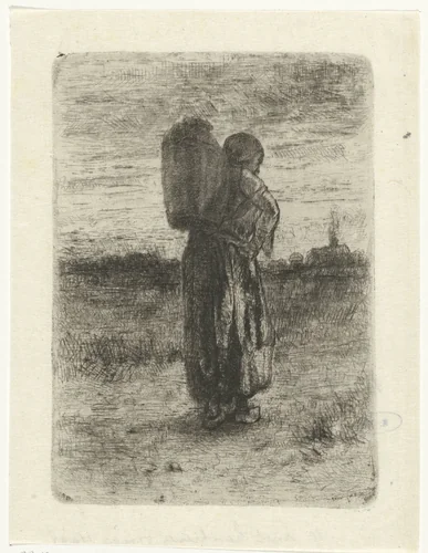 Vrouw met een mand op haar rug by Jozef Israëls, print, 1873