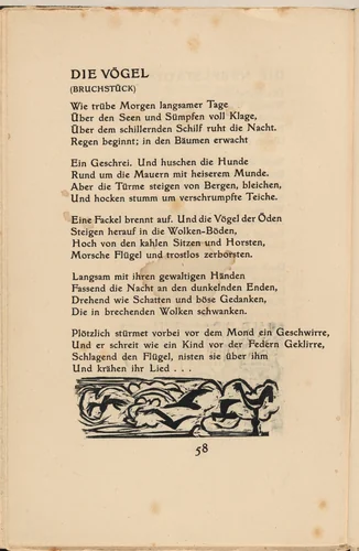 Die Vögel (The Birds) (in-text plate) from mock-up of Georg Heym: Umbra Vitae (Georg Heym: Shadow of Life) by Ernst Ludwig Kirchner, volume, 1912-1922