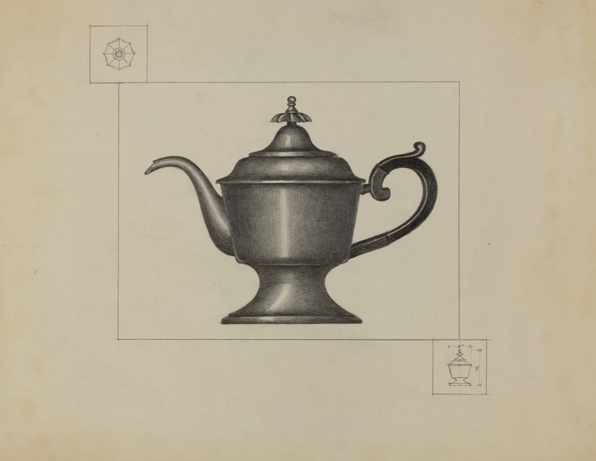 Pewter Coffee Pot by Herman Bader, index of american design, 1936