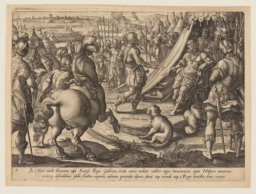 Giovanni de’ Medici before Francis I, plate 6 from The History of Giovanni de’ Medici by Hendrick Goltzius, print, 1573-1583