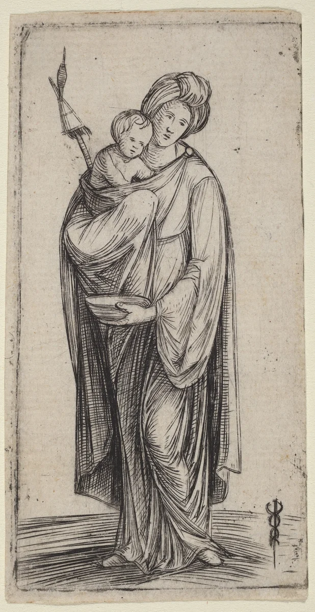 Woman and Child with Distaff by Jacopo de' Barbari, print, 1460-1516