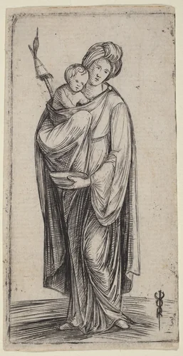 Woman and Child with Distaff by Jacopo de' Barbari, print, 1460-1516