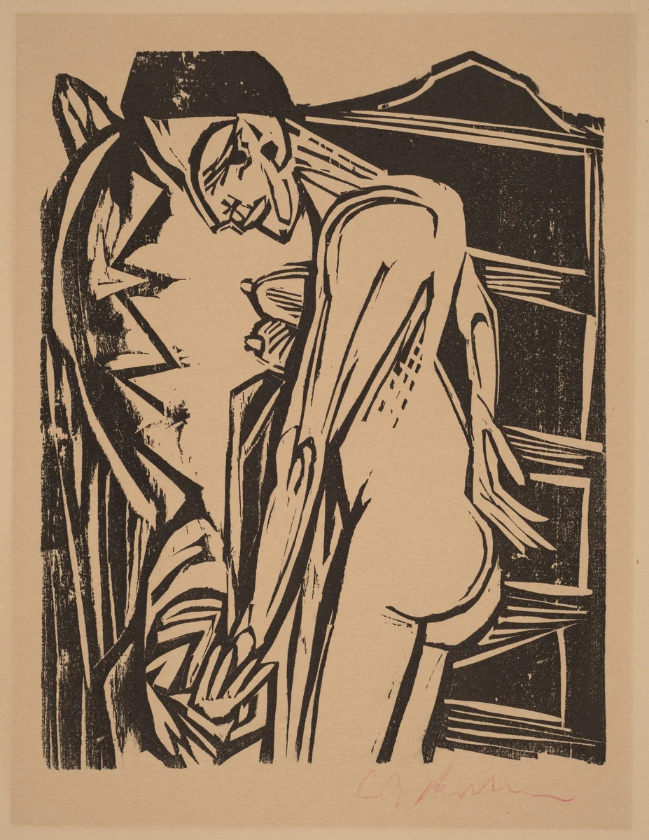 Female Nude Before a Cabinet by Ernst Ludwig Kirchner, print, 1916