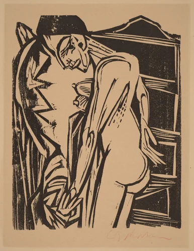 Female Nude Before a Cabinet by Ernst Ludwig Kirchner, print, 1916