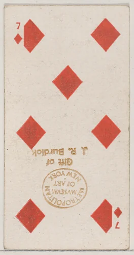 Seven Diamonds (red), from the Playing Cards series (N84) for Duke brand cigarettes by W. Duke, Sons & Co., print, 1888