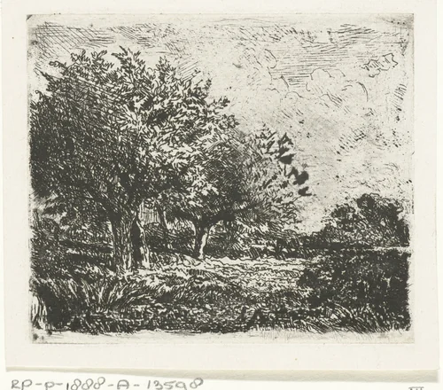 Landschap met wilgen by Adrianus van Everdingen, print, 1842-1888