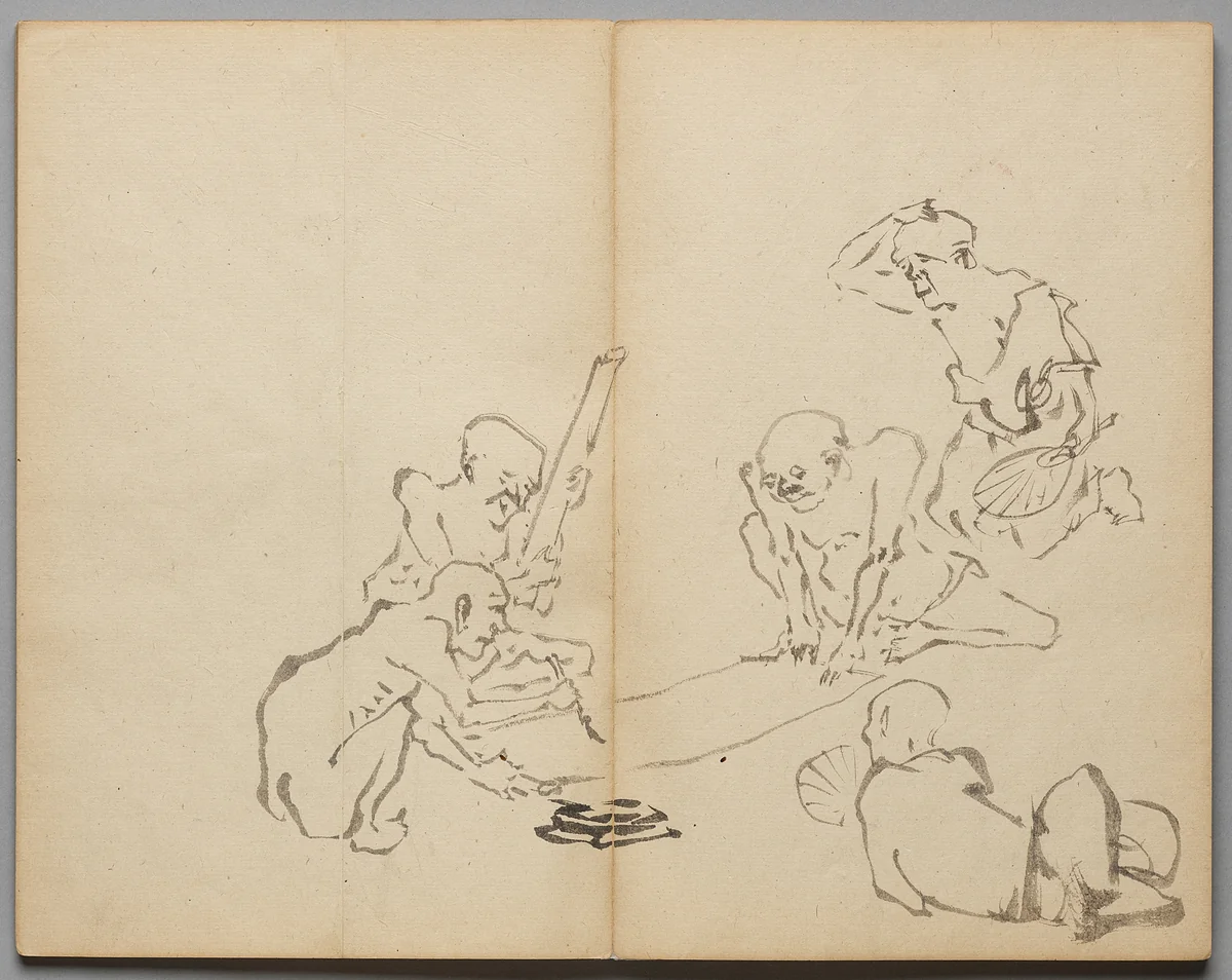 Calligraphy in the Heat from Sketch Album by Kawanabe Kyōsai (河鍋暁斎), book, 1855-1889