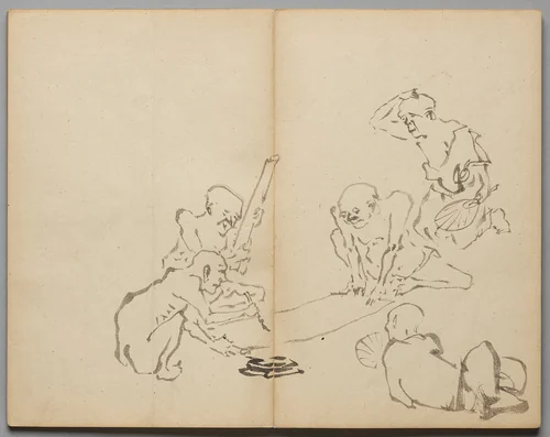 Calligraphy in the Heat from Sketch Album by Kawanabe Kyōsai (河鍋暁斎), book, 1855-1889