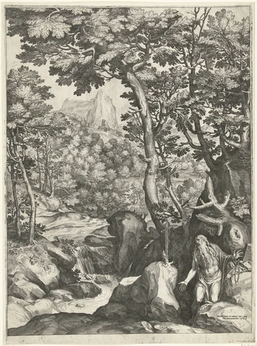 Landschap met de H. Onuphrius by Unknown, print, 1574