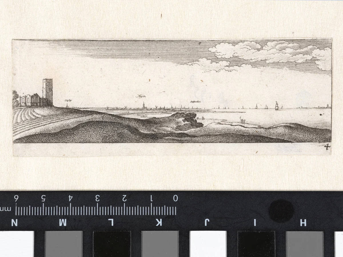 Zuiderzee met gezicht op Amsterdam, Weesp en Muiden by Wenceslaus Hollar, print, 1627-1636