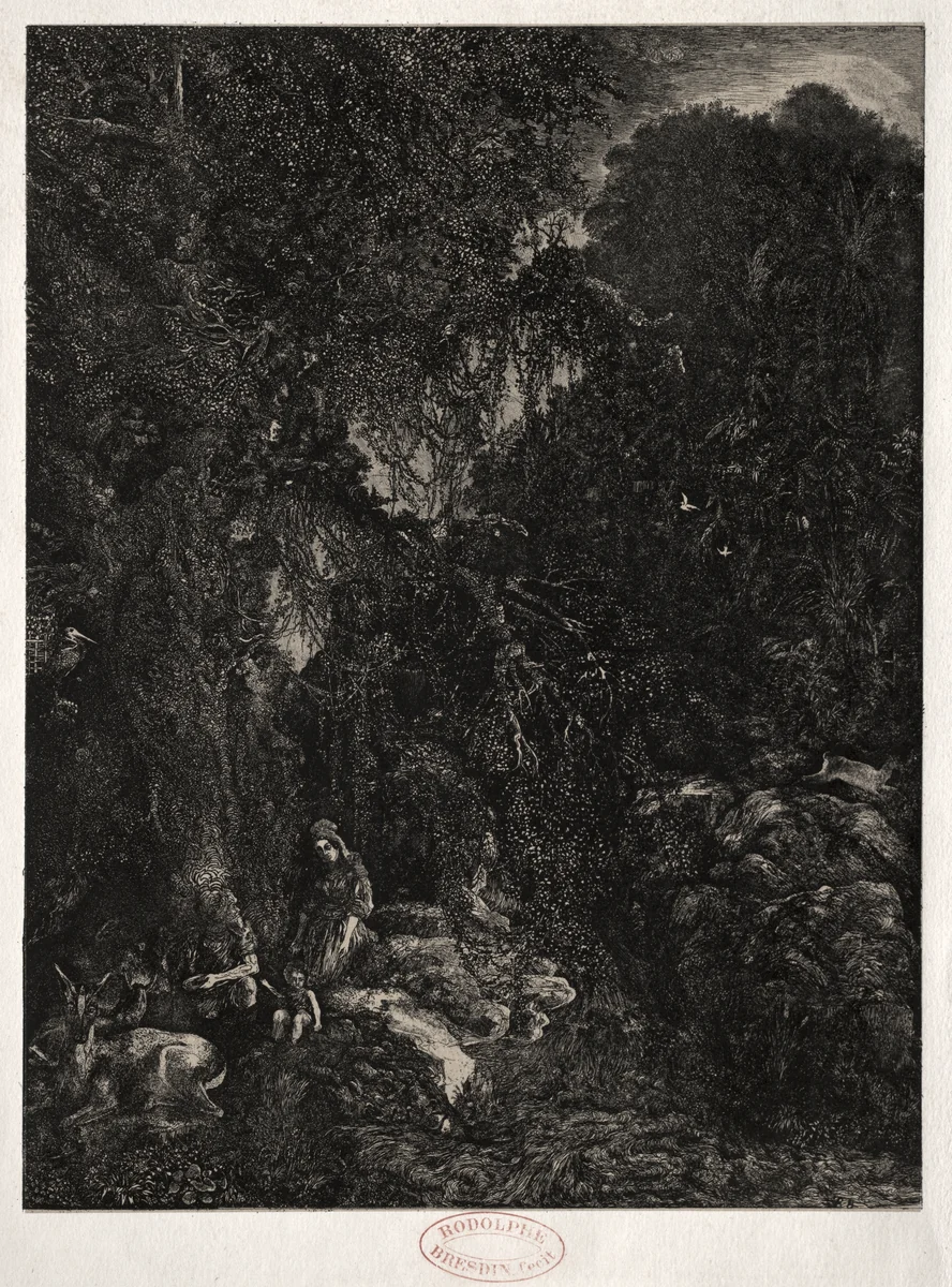 Holy Family with Deer by Rodolphe Bresdin, print, 1871