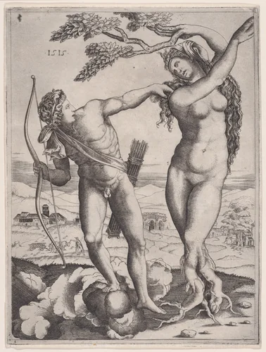 Apollo and Daphne by Agostino Veneziano, print, 1510-1520