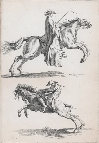 Study of Young Horsemen, pl. XV from "Recueil de caricatures" by Ange Laurent de La Live de Jully, print, 1749-1759