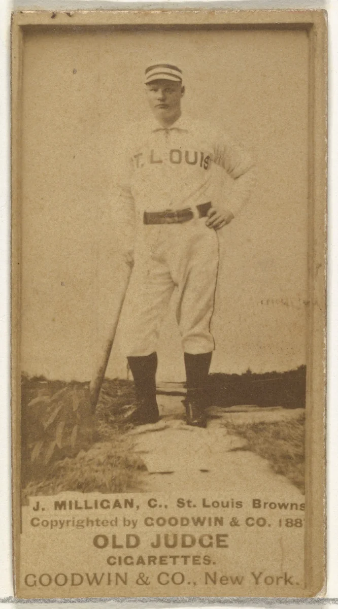 Jocko Milligan, Catcher, St. Louis Browns, from the Old Judge series (N172) for Old Judge Cigarettes by Goodwin & Company, photograph, 1887-1890