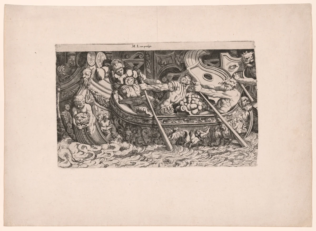 A Naval Battle by Michele Lucchese, print, 1550