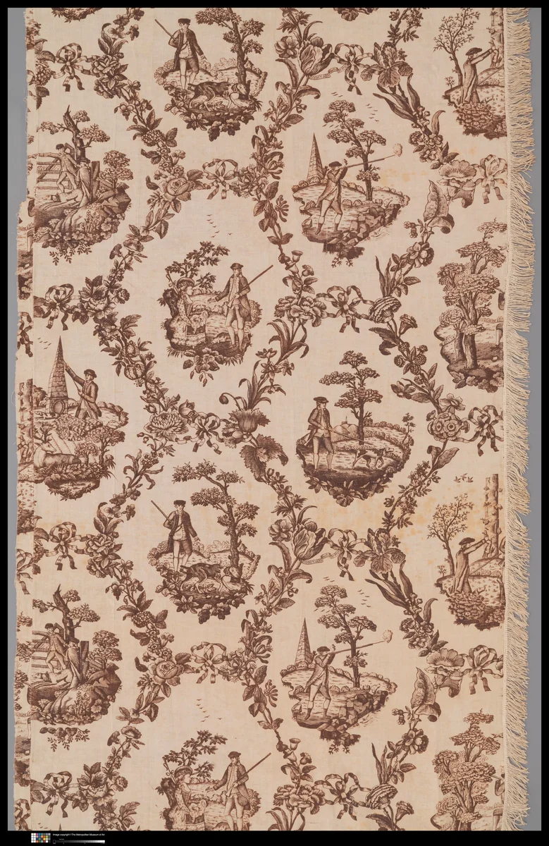 Section of bed curtain by John Robinson, textile, 1750-1799