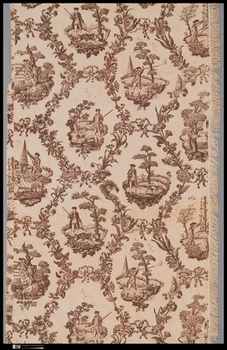 Section of bed curtain by John Robinson, textile, 1750-1799
