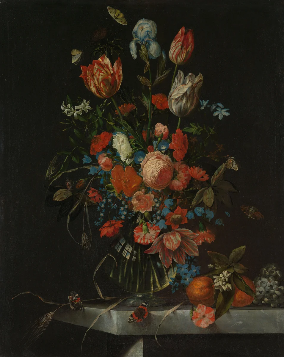 Still Life with Flowers by Ottmar Elliger, painting, 1673