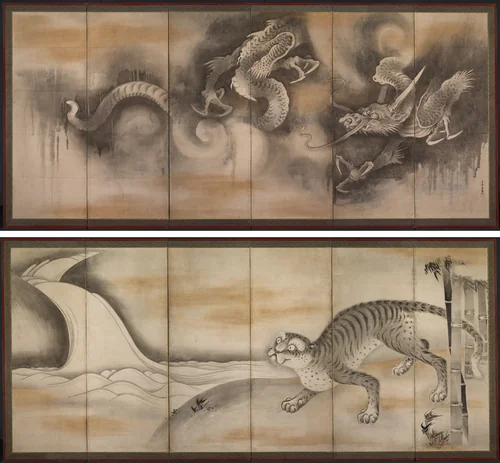 Dragon and Tiger by Soga Nichokuan, painting, 1600-1660