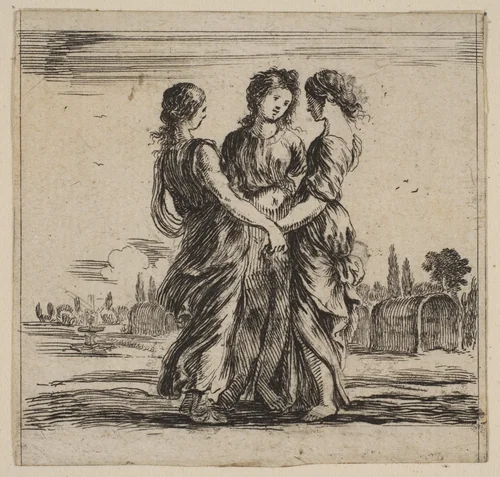 The three graces, from 'Game of Mythology' (Jeu de la Mythologie) by Stefano della Bella, print, 1644