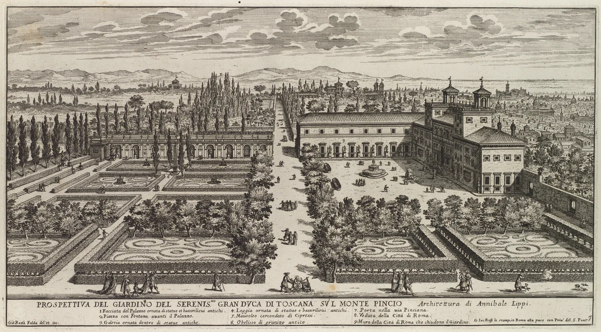 View of the Villa Medici by Giovanni Battista Falda, print, 1677-1691