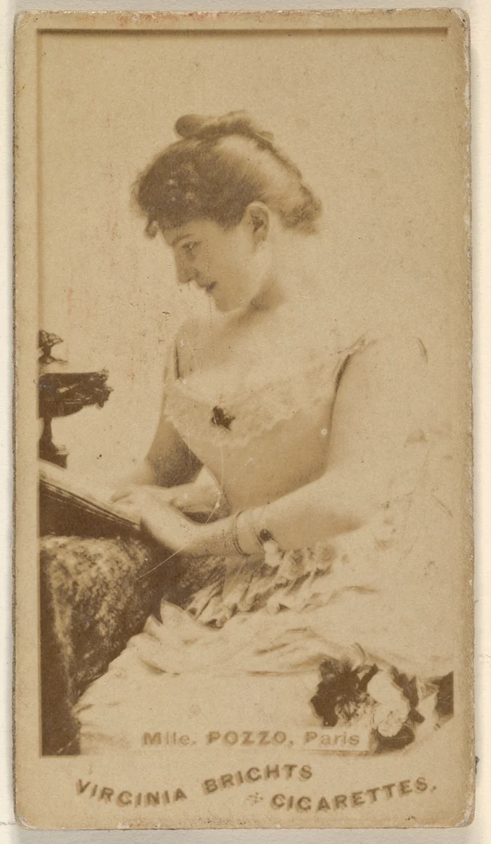 Mlle. Pozzo, Paris, from the Actors and Actresses series (N45, Type 1) for Virginia Brights Cigarettes by Allen & Ginter, photograph, 1885-1891