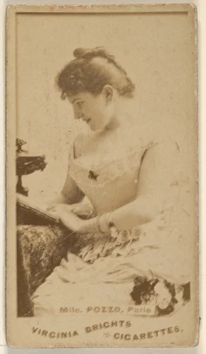 Mlle. Pozzo, Paris, from the Actors and Actresses series (N45, Type 1) for Virginia Brights Cigarettes by Allen & Ginter, photograph, 1885-1891