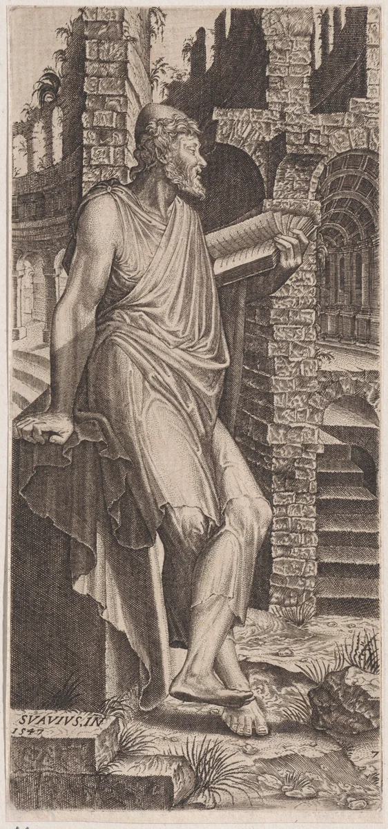 St. Matthew, from "Christ, the Twelve Apostles and St. Paul" by Lambert Suavius, print, 1525-1576