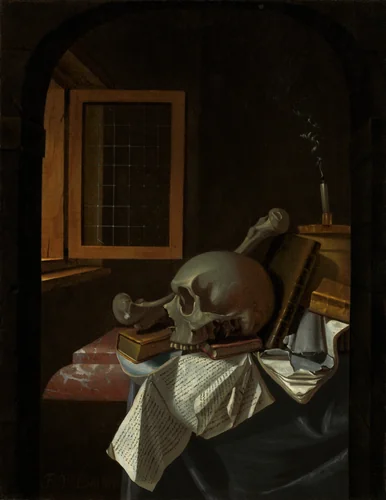 Vanitas Still Life by François van Daellen, painting, 1650