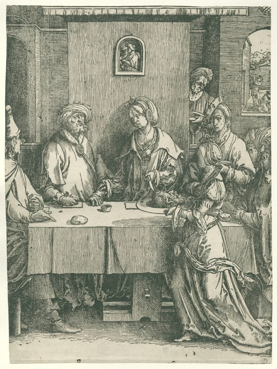 Salomé met het hoofd van Johannes de Doper by Lucas van Leyden, print, 1512-1516