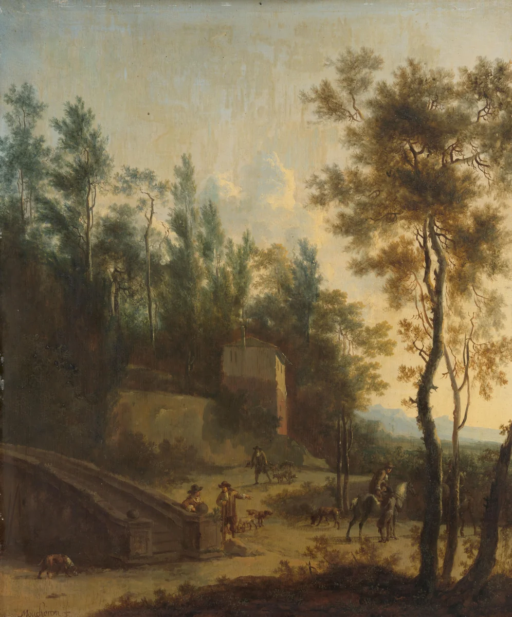 Italian Landscape with Hunters by Frederik de Moucheron, painting, 1660-1686