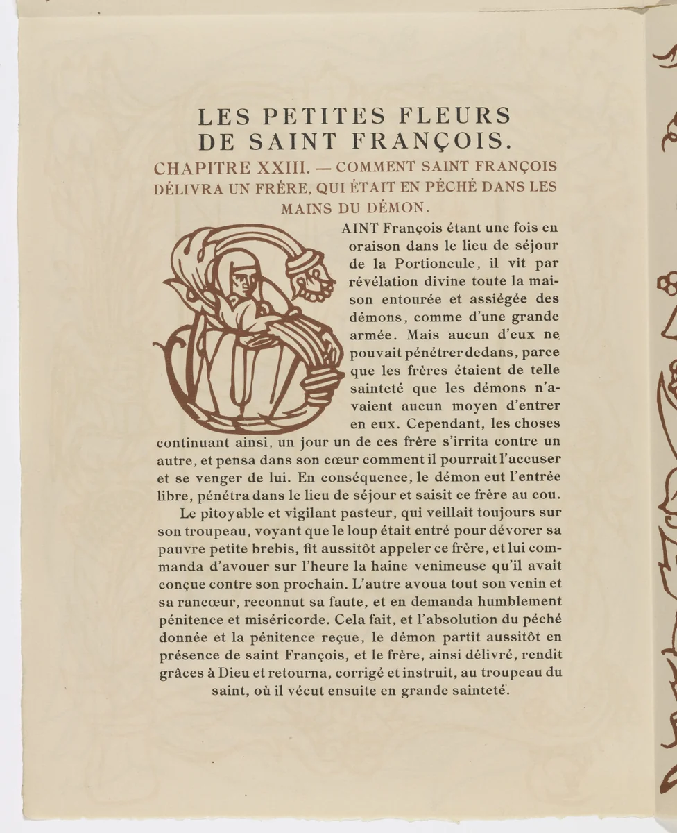 Pictorial initial (page 138) from Les Petites Fleurs de St. François (The Little Flowers of St. Francis) by Émile Bernard, illustrated book, 1928