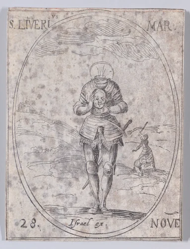 St. Livier, Martyr, November 28th, from "Les Images De Tous Les Saincts et Saintes de L'Année" (Images of All of the Saints and Religious Events of the Year) by Jacques Callot, print, 1636