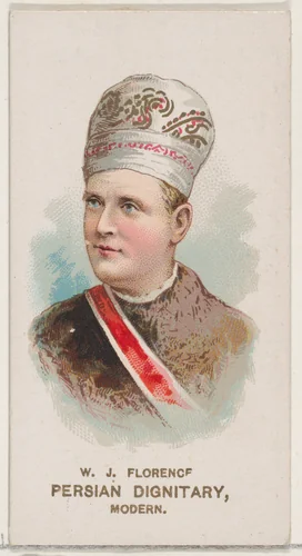 W.J. Florence Dressed as Modern Persian Dignitary, from the set Actors and Actresses, Second Series (N71) for Duke brand cigarettes by W. Duke, Sons & Co., print, 1888-1890