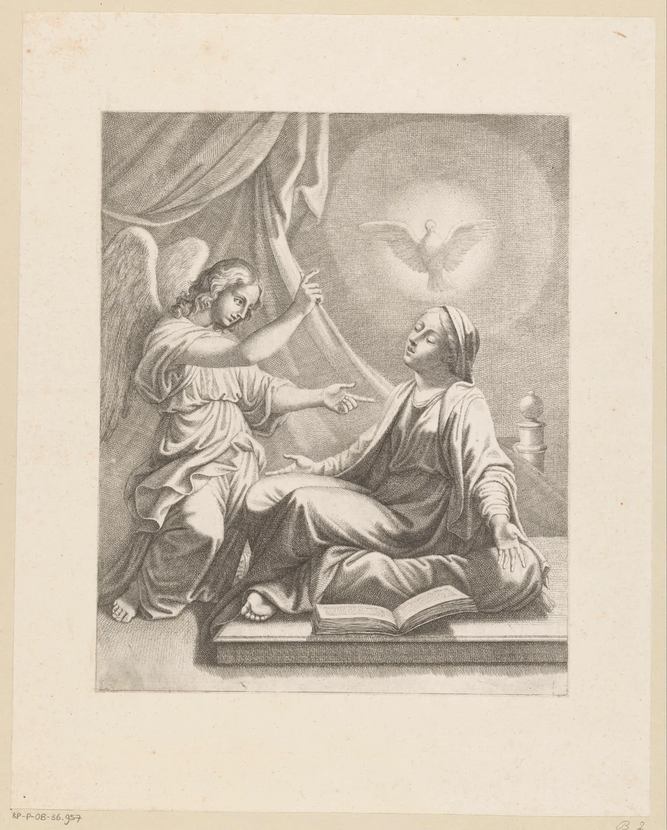 Annunciatie by Pietro del Po, print, 1626-1692