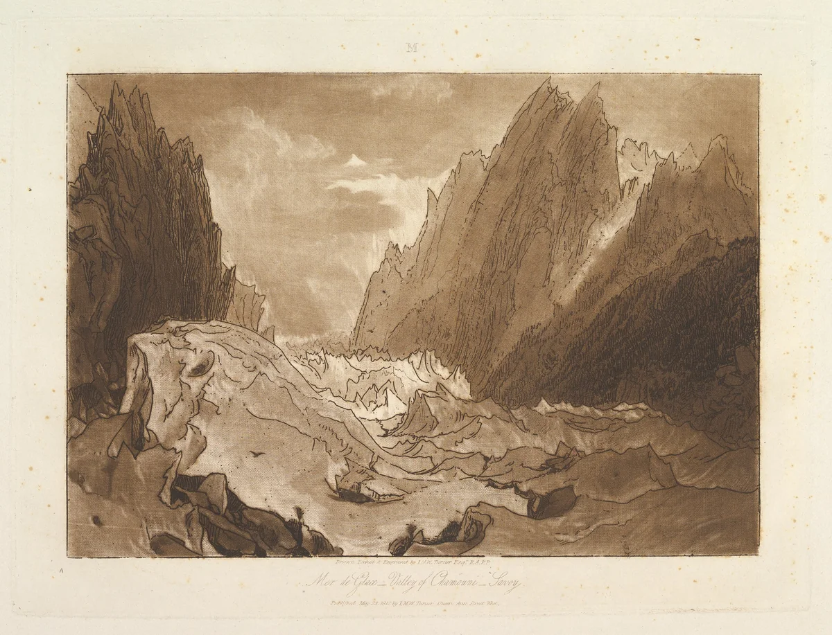 Mêr de Glace, Valley of Chamouni-Savoy, part X, plate 50 from "Liber Studiorum" by Joseph Turner, print, 1812