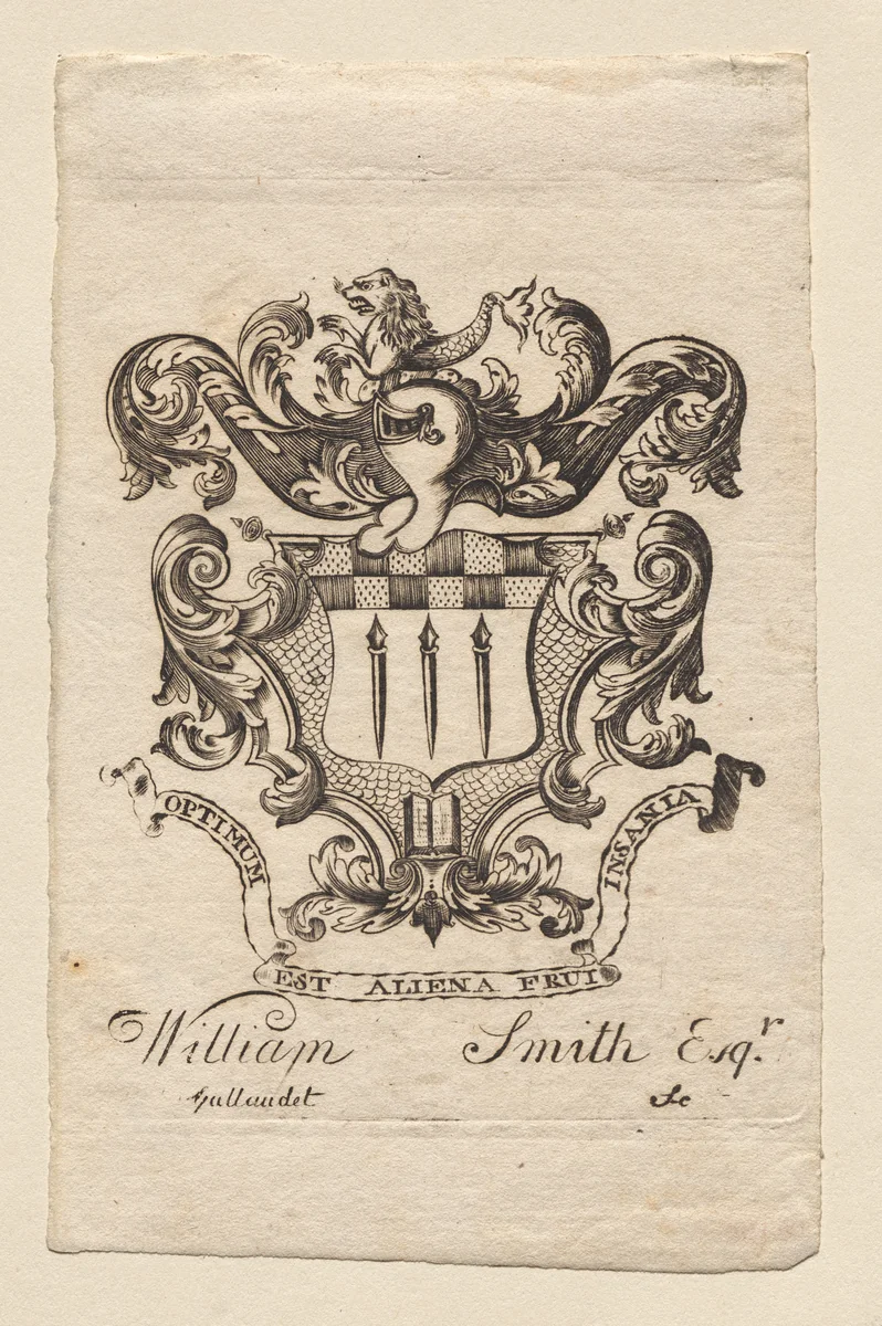 Bookplate: Coat of Arms with William Smith, Esq. inscribed below by Joseph Callender, print