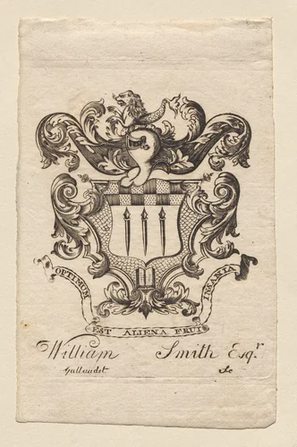 Bookplate: Coat of Arms with William Smith, Esq. inscribed below by Joseph Callender, print