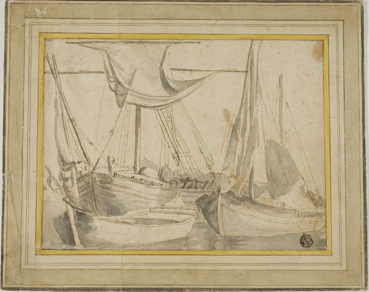 Three Boats by Willem van de Velde the Elder, drawing, 1630-1693