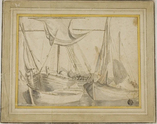 Three Boats by Willem van de Velde the Elder, drawing, 1630-1693