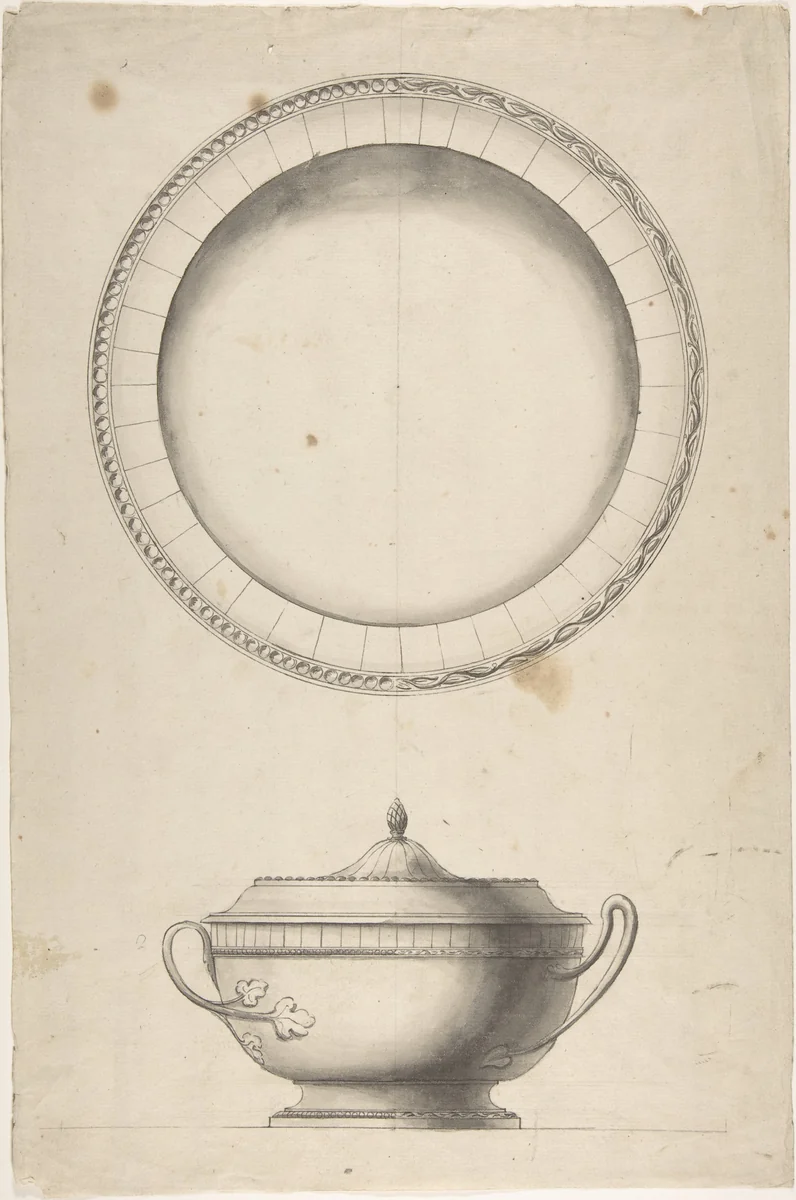 Covered Dish with Tray by anonymous, drawing, 1800-1900