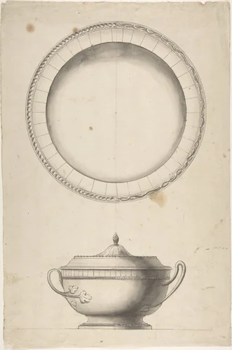 Covered Dish with Tray by anonymous, drawing, 1800-1900