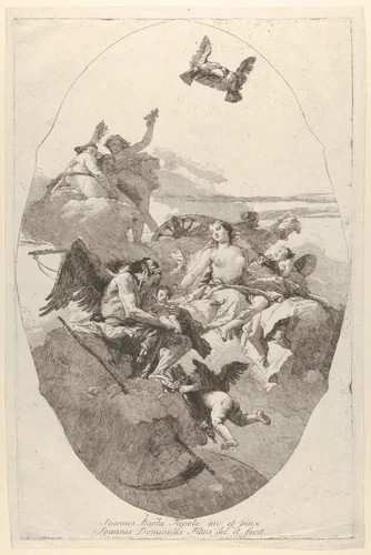 Venus entrusting Cupid to Time by Giovanni Domenico Tiepolo, print, 1758-1780
